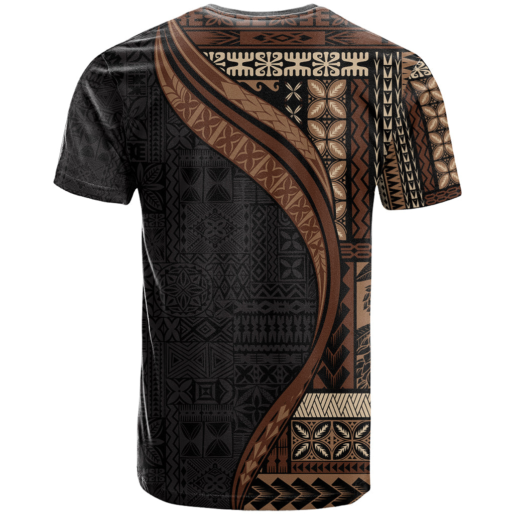 Samoa Siapo Motif and Tapa Pattern Half Style T Shirt Black Color