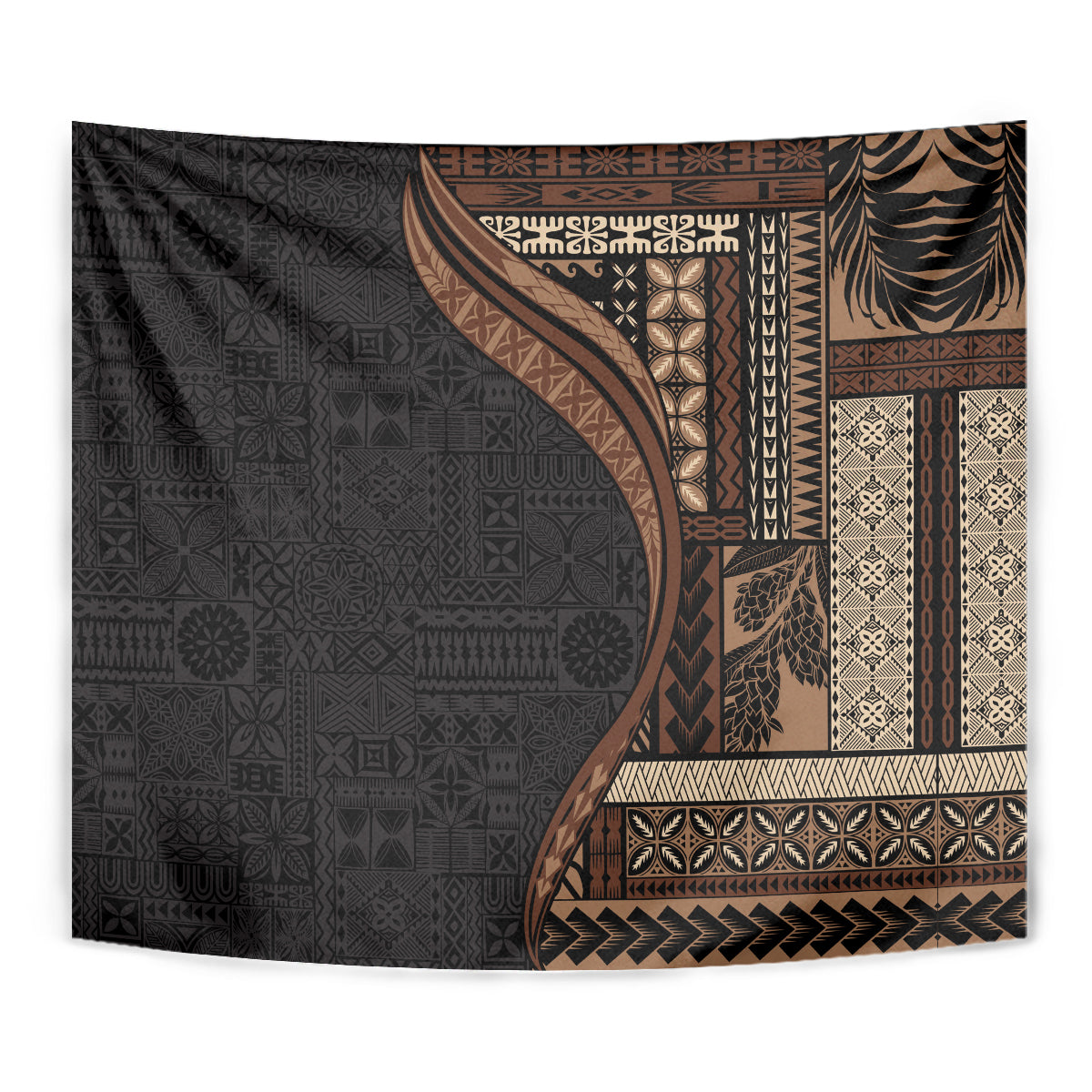 Samoa Siapo Motif and Tapa Pattern Half Style Tapestry Black Color