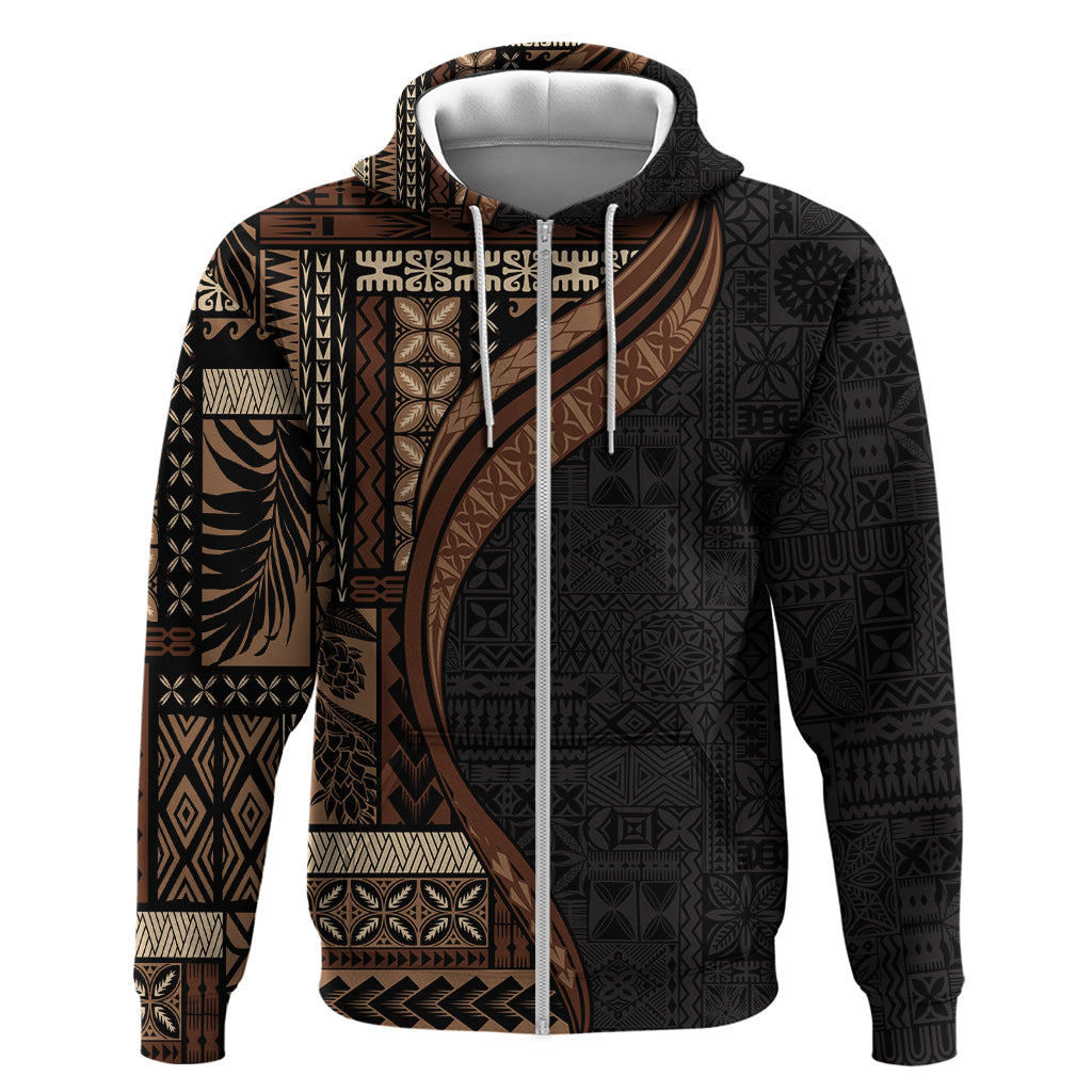 Samoa Siapo Motif and Tapa Pattern Half Style Zip Hoodie Black Color