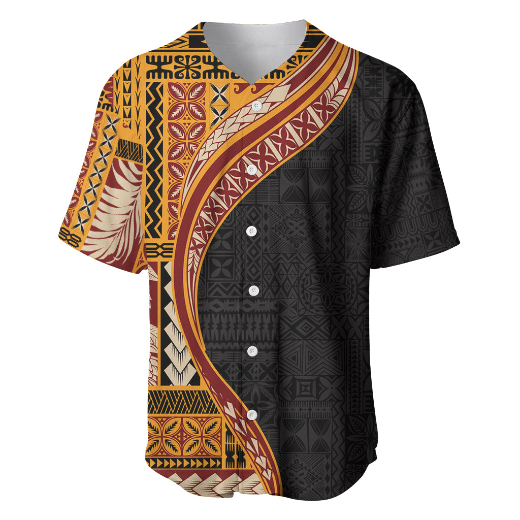 Samoa Siapo Motif and Tapa Pattern Half Style Baseball Jersey Yellow Color