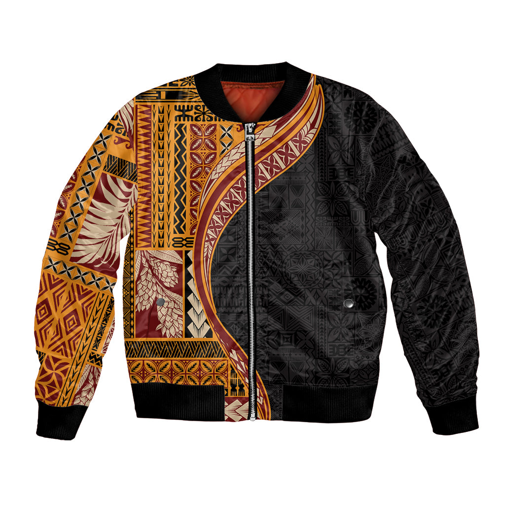 Samoa Siapo Motif and Tapa Pattern Half Style Bomber Jacket Yellow Color