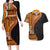 Samoa Siapo Motif and Tapa Pattern Half Style Couples Matching Long Sleeve Bodycon Dress and Hawaiian Shirt Yellow Color