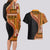 Samoa Siapo Motif and Tapa Pattern Half Style Couples Matching Long Sleeve Bodycon Dress and Hawaiian Shirt Yellow Color