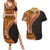 Samoa Siapo Motif and Tapa Pattern Half Style Couples Matching Summer Maxi Dress and Hawaiian Shirt Yellow Color