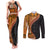 Samoa Siapo Motif and Tapa Pattern Half Style Couples Matching Tank Maxi Dress and Long Sleeve Button Shirt Yellow Color