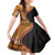 Samoa Siapo Motif and Tapa Pattern Half Style Family Matching Off Shoulder Short Dress and Hawaiian Shirt Yellow Color