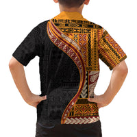 Samoa Siapo Motif and Tapa Pattern Half Style Family Matching Short Sleeve Bodycon Dress and Hawaiian Shirt Yellow Color