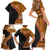 Samoa Siapo Motif and Tapa Pattern Half Style Family Matching Short Sleeve Bodycon Dress and Hawaiian Shirt Yellow Color