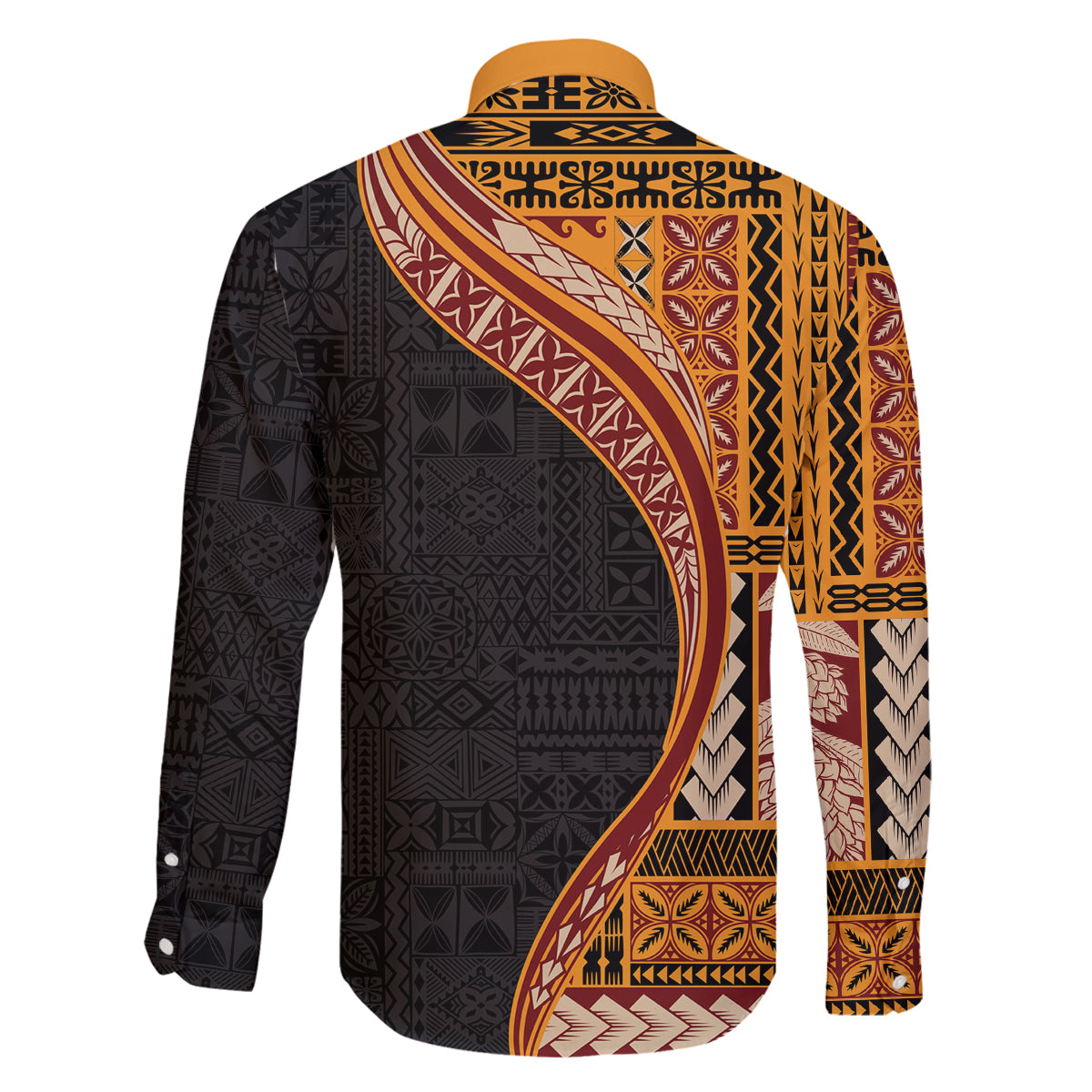 Samoa Siapo Motif and Tapa Pattern Half Style Family Matching Tank Maxi Dress and Hawaiian Shirt Yellow Color