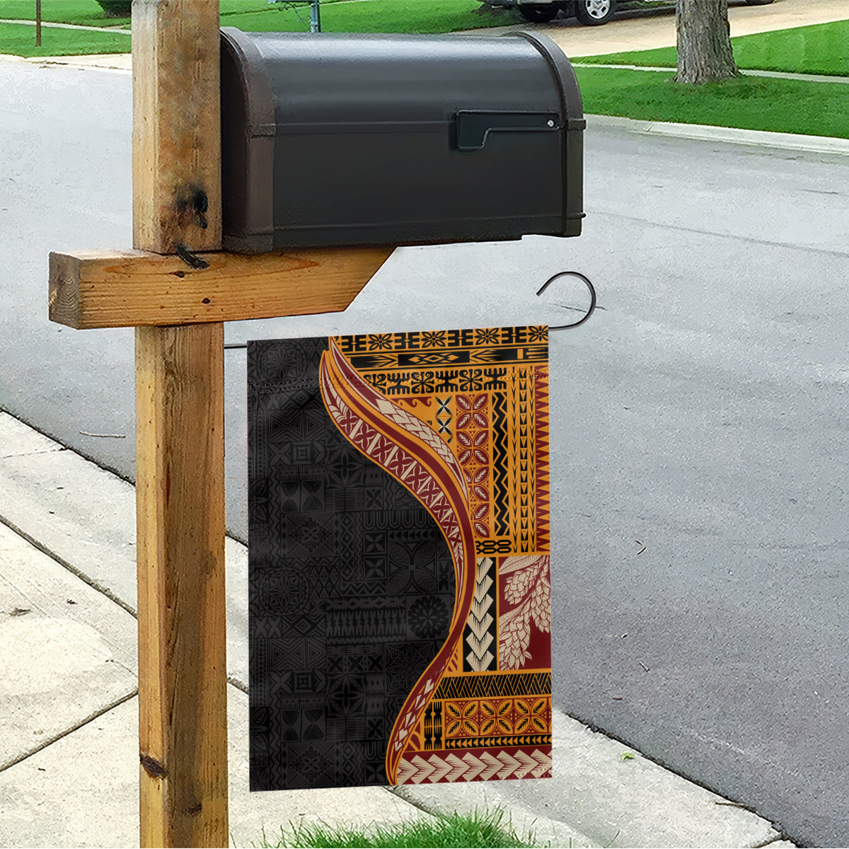 Samoa Siapo Motif and Tapa Pattern Half Style Garden Flag Yellow Color