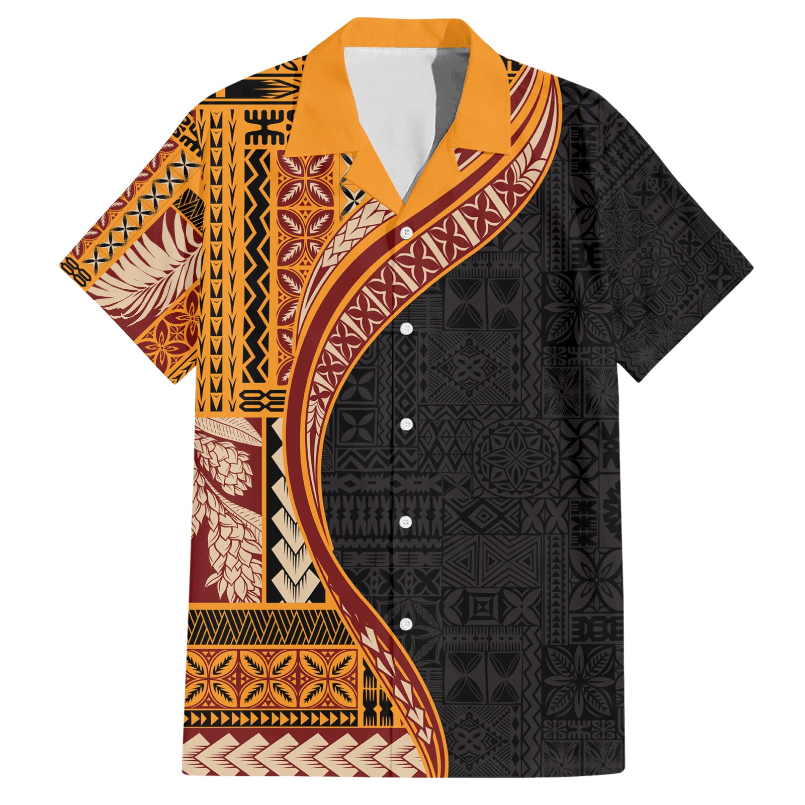 Samoa Siapo Motif and Tapa Pattern Half Style Hawaiian Shirt Yellow Color