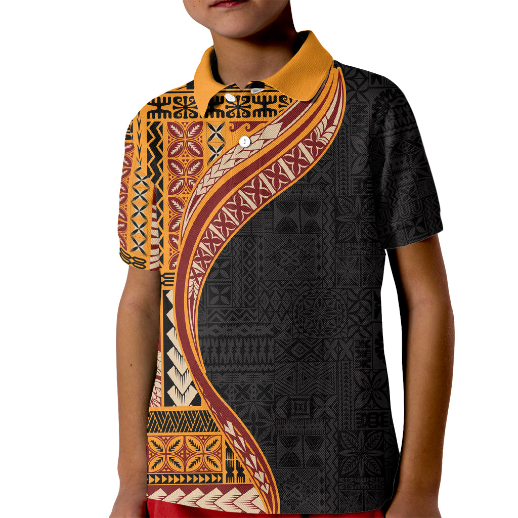 Samoa Siapo Motif and Tapa Pattern Half Style Kid Polo Shirt Yellow Color