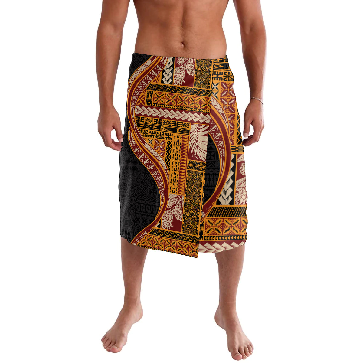 Samoa Siapo Motif and Tapa Pattern Half Style Lavalava Yellow Color