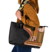 Samoa Siapo Motif and Tapa Pattern Half Style Leather Tote Bag Yellow Color