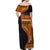 Samoa Siapo Motif and Tapa Pattern Half Style Off Shoulder Maxi Dress Yellow Color