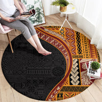 Samoa Siapo Motif and Tapa Pattern Half Style Round Carpet Yellow Color