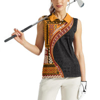 Samoa Siapo Motif and Tapa Pattern Half Style Women Sleeveless Polo Shirt Yellow Color