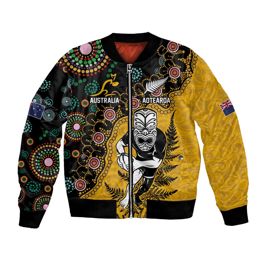 Custom New Zealand and Australia Rugby Bomber Jacket Maori Warrior With Aboriginal Version