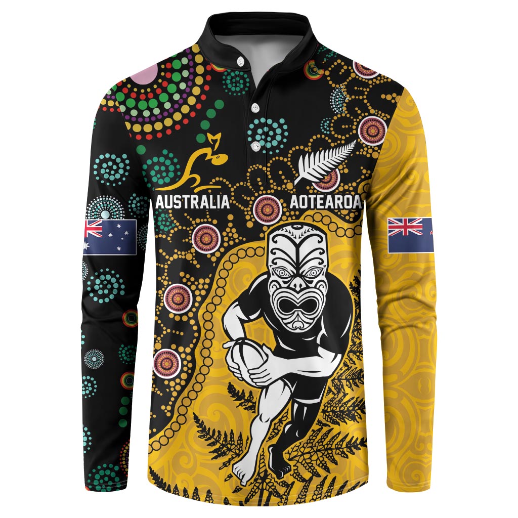 Custom New Zealand and Australia Rugby Button Sweatshirt Maori Warrior With Aboriginal Version