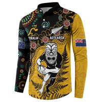 Custom New Zealand and Australia Rugby Button Sweatshirt Maori Warrior With Aboriginal Version