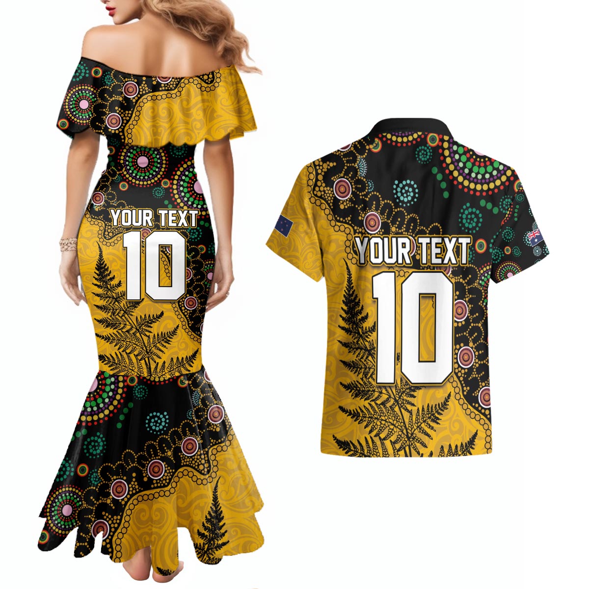 Custom New Zealand and Australia Rugby Couples Matching Mermaid Dress and Hawaiian Shirt Maori Warrior With Aboriginal Version