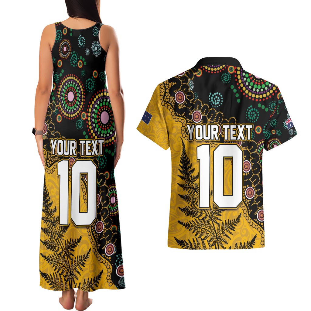 Custom New Zealand and Australia Rugby Couples Matching Tank Maxi Dress and Hawaiian Shirt Maori Warrior With Aboriginal Version