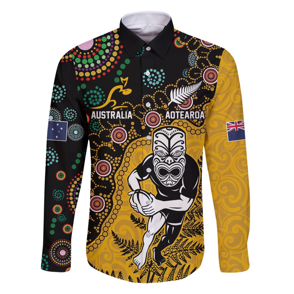 Custom New Zealand and Australia Rugby Family Matching Off Shoulder Maxi Dress and Hawaiian Shirt Maori Warrior With Aboriginal Version