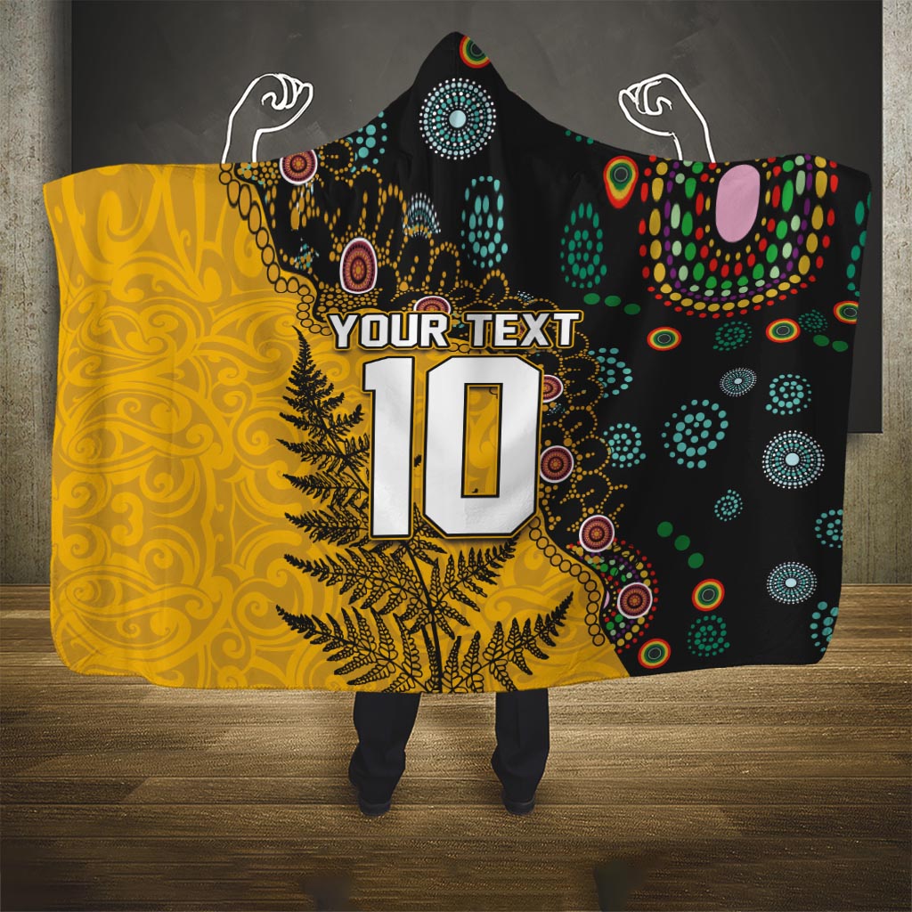 Custom New Zealand and Australia Rugby Hooded Blanket Maori Warrior With Aboriginal Version