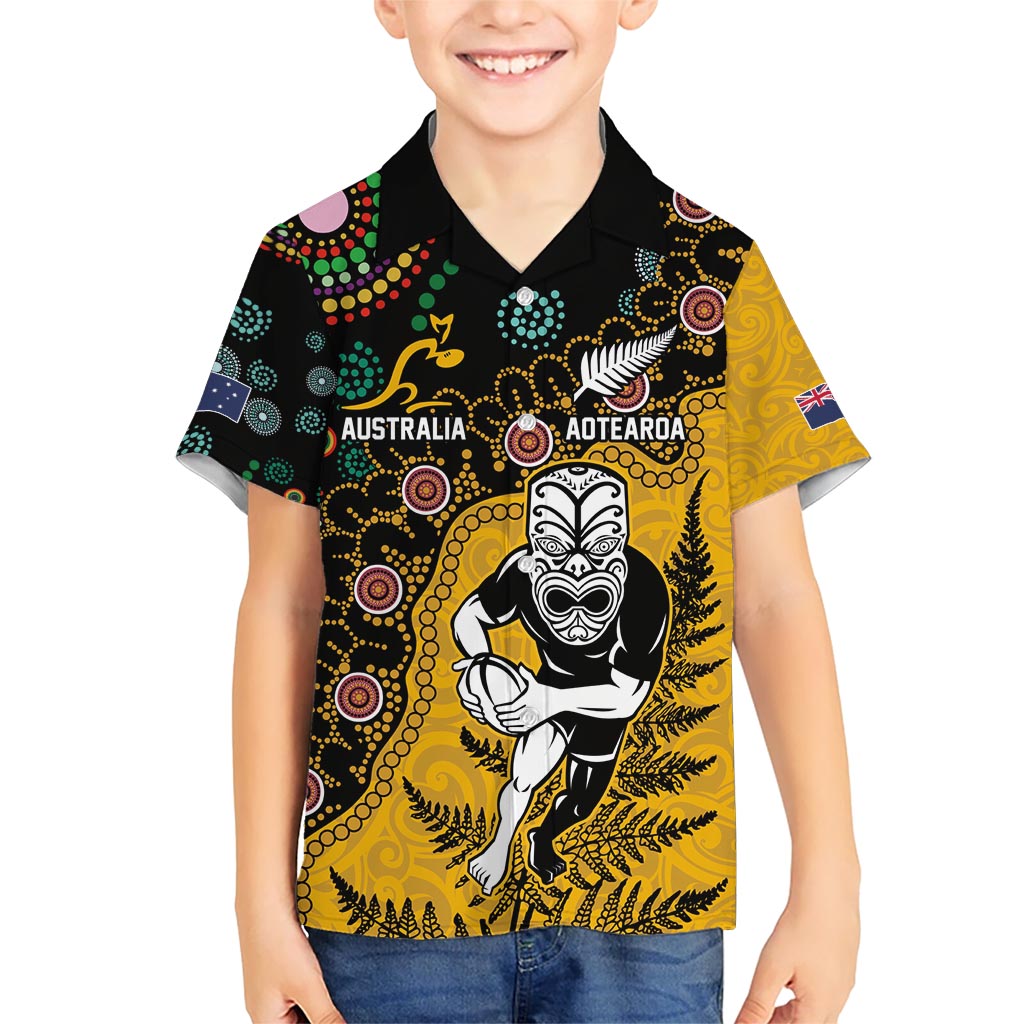 Custom New Zealand and Australia Rugby Kid Hawaiian Shirt Maori Warrior With Aboriginal Version