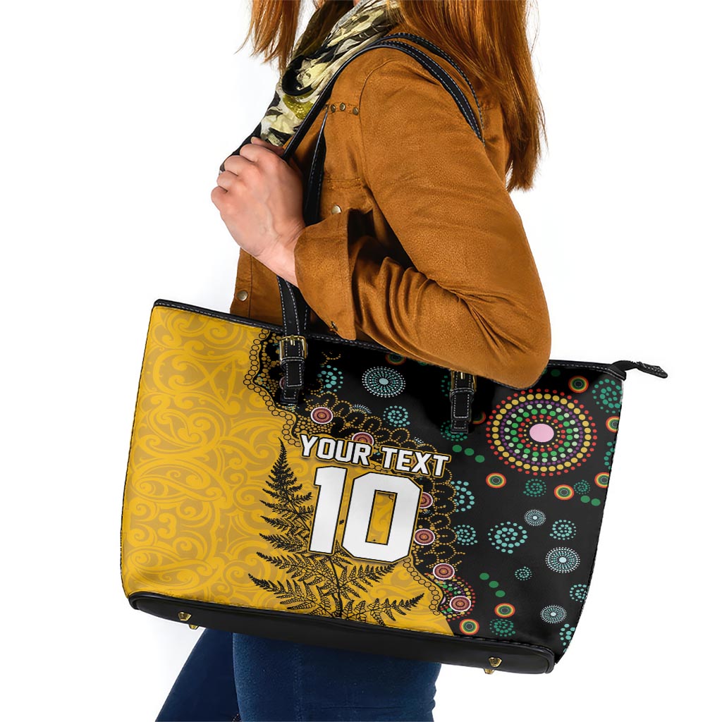 Custom New Zealand and Australia Rugby Leather Tote Bag Maori Warrior With Aboriginal Version