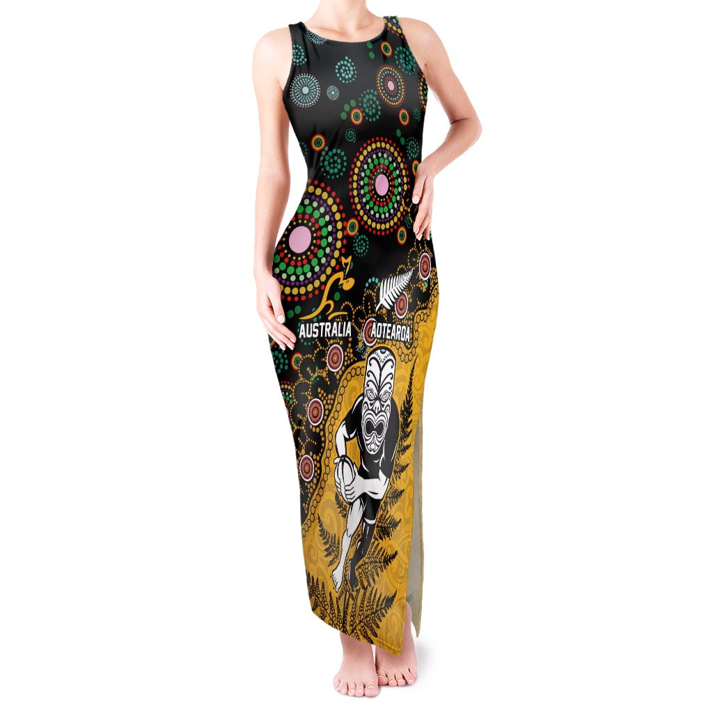 Custom New Zealand and Australia Rugby Tank Maxi Dress Maori Warrior With Aboriginal Version