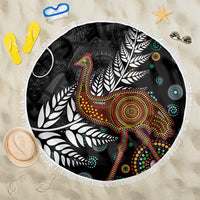 New Zealand Fern and Australia Emu Beach Blanket Aboriginal Mix Maori Pattern LT03 One Size 150cm Blue - Polynesian Pride
