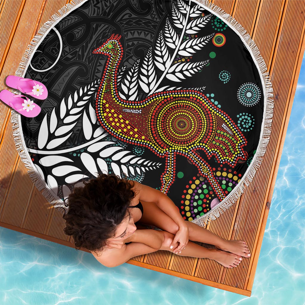 New Zealand Fern and Australia Emu Beach Blanket Aboriginal Mix Maori Pattern LT03 - Polynesian Pride