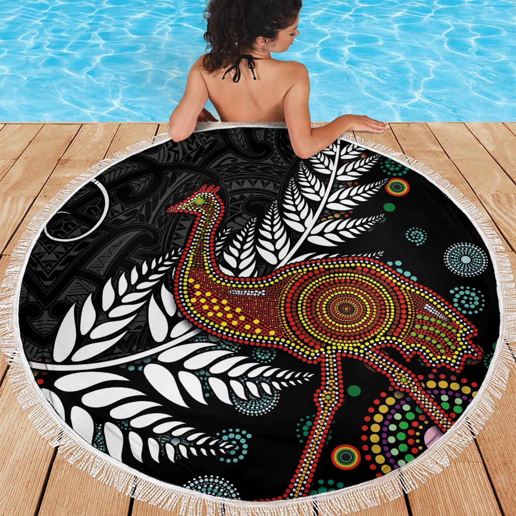 New Zealand Fern and Australia Emu Beach Blanket Aboriginal Mix Maori Pattern LT03 - Polynesian Pride