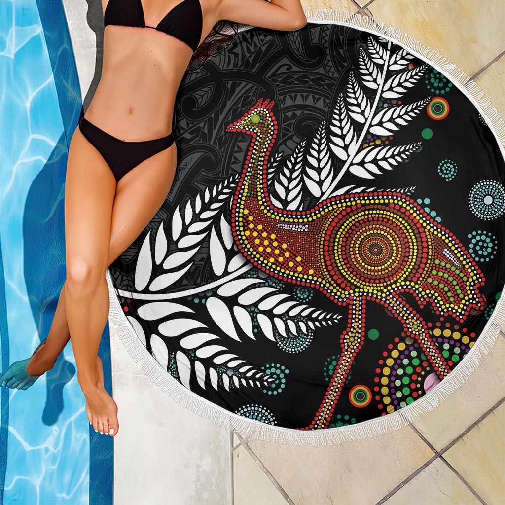 New Zealand Fern and Australia Emu Beach Blanket Aboriginal Mix Maori Pattern LT03 - Polynesian Pride