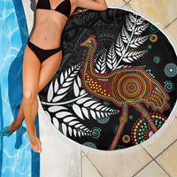 New Zealand Fern and Australia Emu Beach Blanket Aboriginal Mix Maori Pattern LT03 - Polynesian Pride