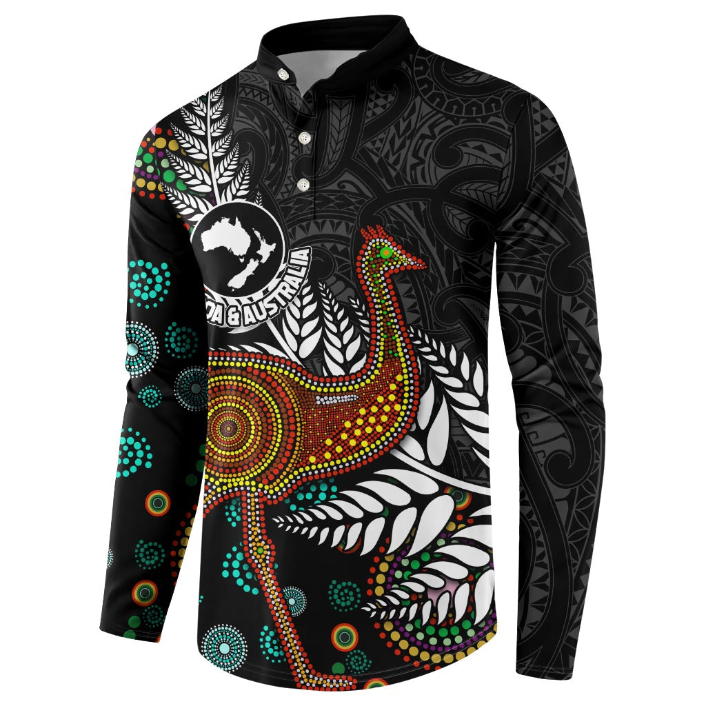New Zealand Fern and Australia Emu Button Sweatshirt Aboriginal Mix Maori Pattern LT03 - Polynesian Pride