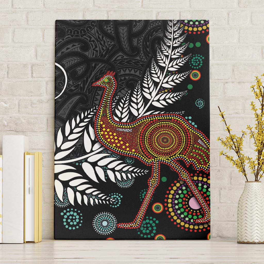 New Zealand Fern and Australia Emu Canvas Wall Art Aboriginal Mix Maori Pattern LT03 Without Frame Blue - Polynesian Pride