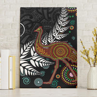 New Zealand Fern and Australia Emu Canvas Wall Art Aboriginal Mix Maori Pattern LT03 Without Frame Blue - Polynesian Pride