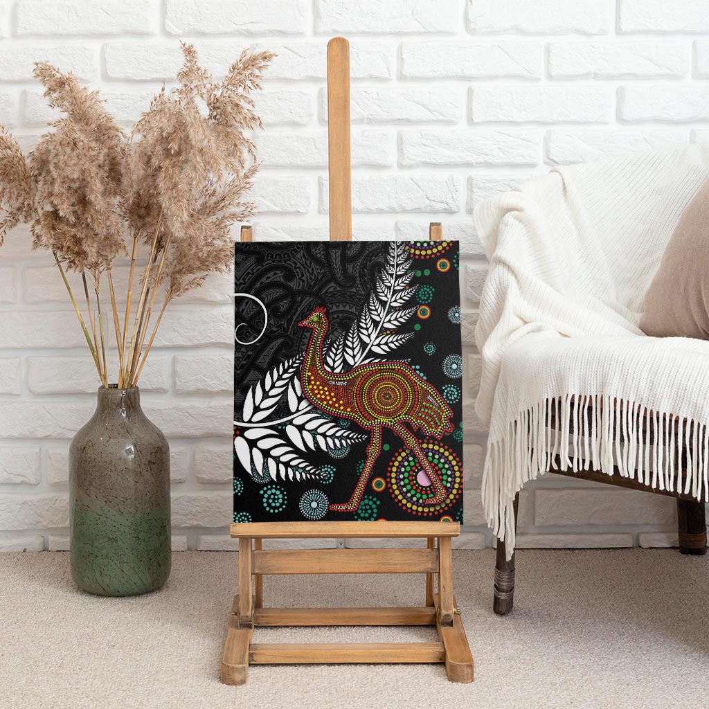 New Zealand Fern and Australia Emu Canvas Wall Art Aboriginal Mix Maori Pattern LT03 - Polynesian Pride
