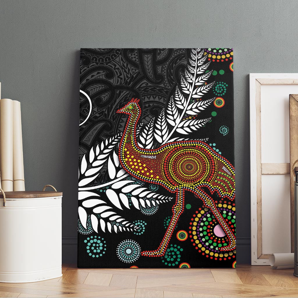 New Zealand Fern and Australia Emu Canvas Wall Art Aboriginal Mix Maori Pattern LT03 - Polynesian Pride