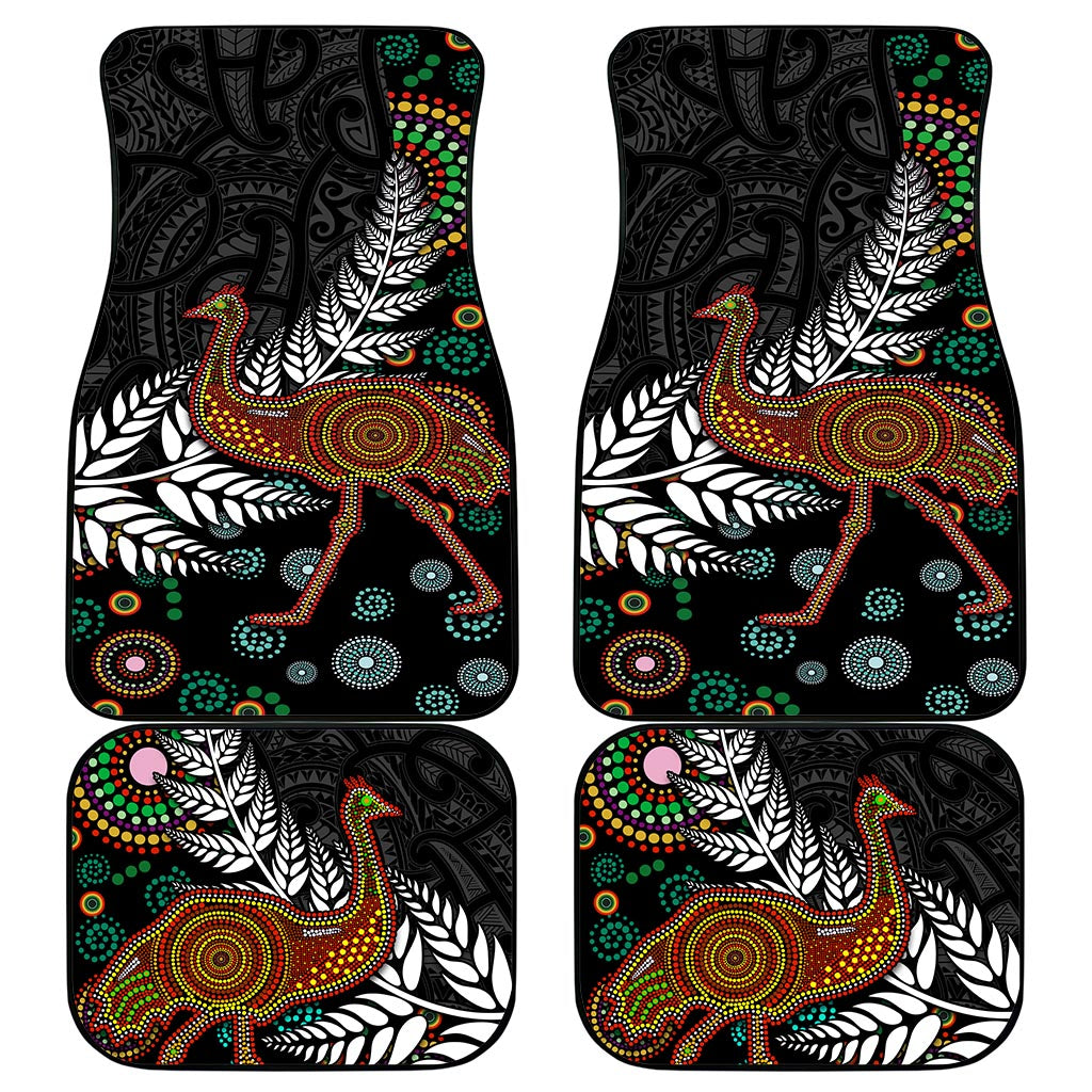 New Zealand Fern and Australia Emu Car Mats Aboriginal Mix Maori Pattern LT03 - Polynesian Pride