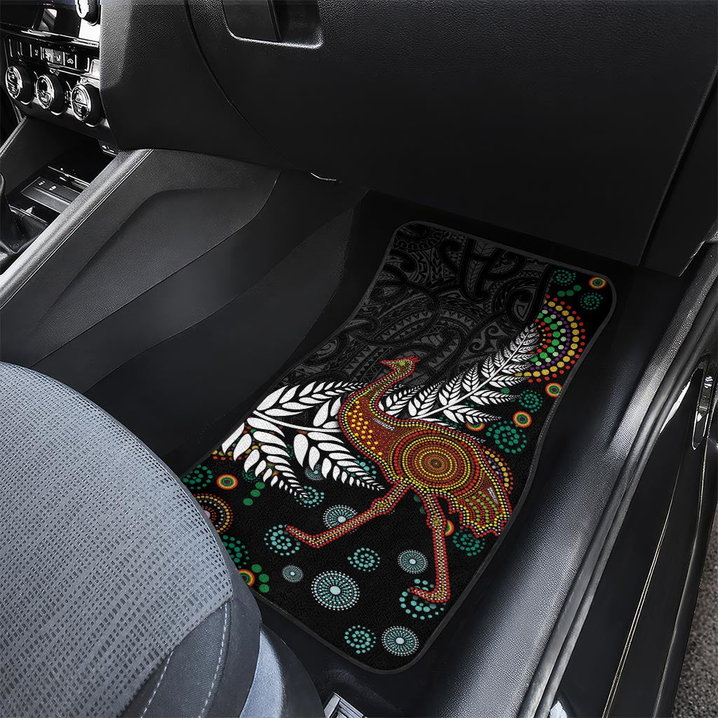 New Zealand Fern and Australia Emu Car Mats Aboriginal Mix Maori Pattern LT03 - Polynesian Pride