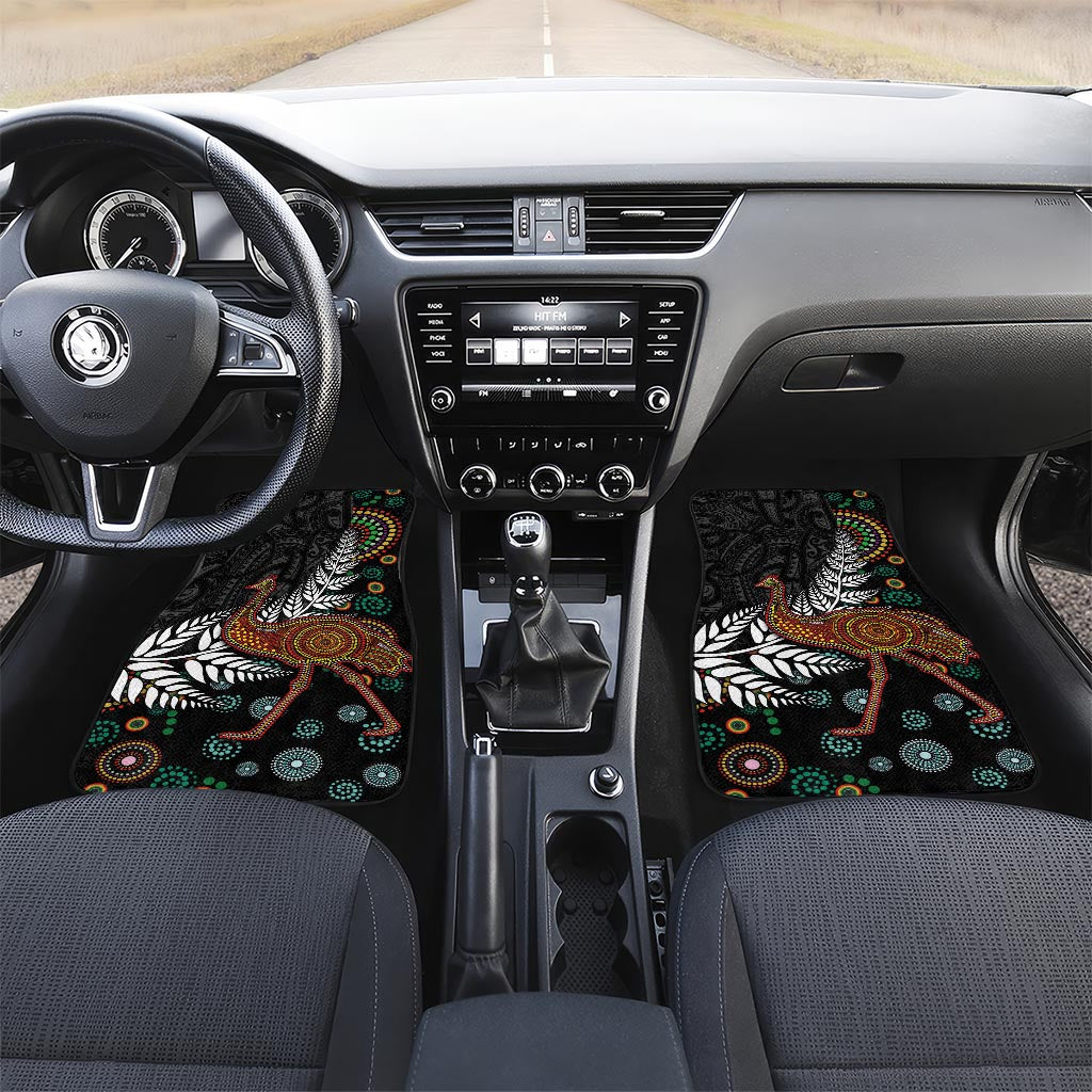 New Zealand Fern and Australia Emu Car Mats Aboriginal Mix Maori Pattern LT03 Set 2pcs - Front Blue - Polynesian Pride