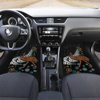 New Zealand Fern and Australia Emu Car Mats Aboriginal Mix Maori Pattern LT03 Set 2pcs - Front Blue - Polynesian Pride