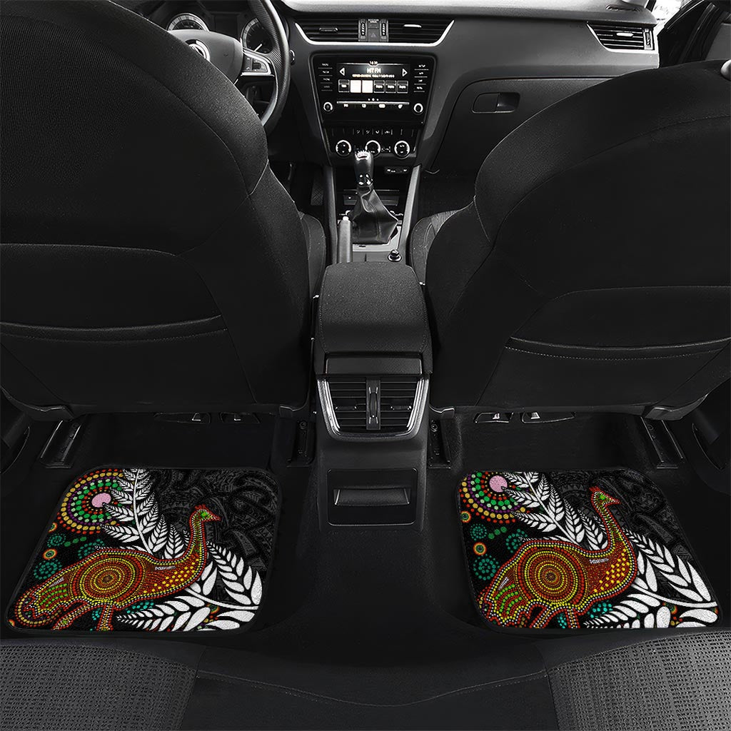 New Zealand Fern and Australia Emu Car Mats Aboriginal Mix Maori Pattern LT03 Set 2pcs - Back Blue - Polynesian Pride