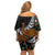 New Zealand Fern and Australia Emu Family Matching Off Shoulder Short Dress and Hawaiian Shirt Aboriginal Mix Maori Pattern