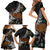 New Zealand Fern and Australia Emu Family Matching Short Sleeve Bodycon Dress and Hawaiian Shirt Aboriginal Mix Maori Pattern