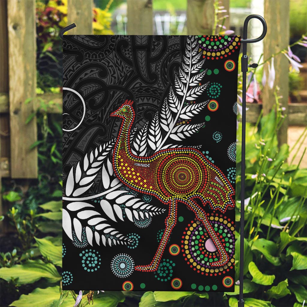 New Zealand Fern and Australia Emu Garden Flag Aboriginal Mix Maori Pattern LT03 Garden Flag Blue - Polynesian Pride