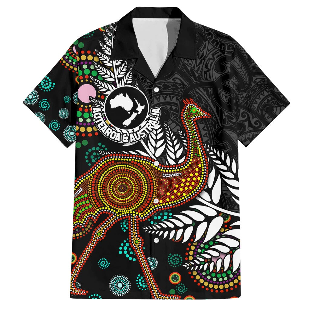New Zealand Fern and Australia Emu Hawaiian Shirt Aboriginal Mix Maori Pattern LT03 Blue - Polynesian Pride